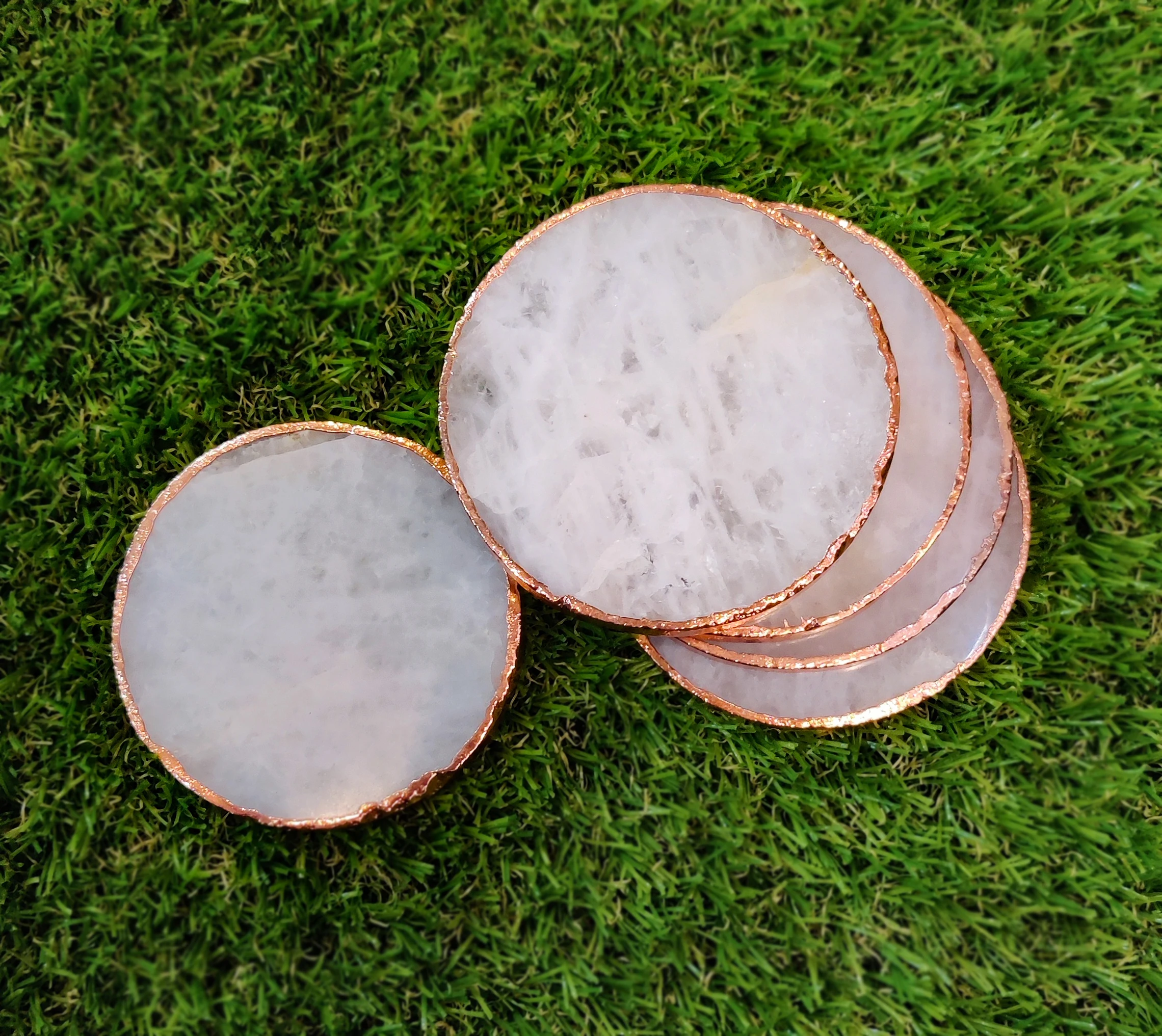 Home Decor Natural Crystal Stone Quartz Slice Amethyst Natural Agate Slice Holder Agate Slices Coaster with Gold Plated Set of 4