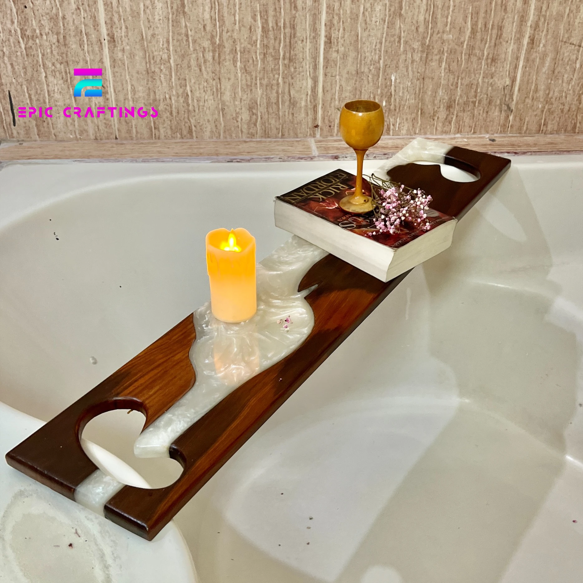 Handmade Relaxing Epoxy Resin Bath Caddy Tray Stylish Eco-friendly Bathroom tub tray Functional Decor Tub Tray