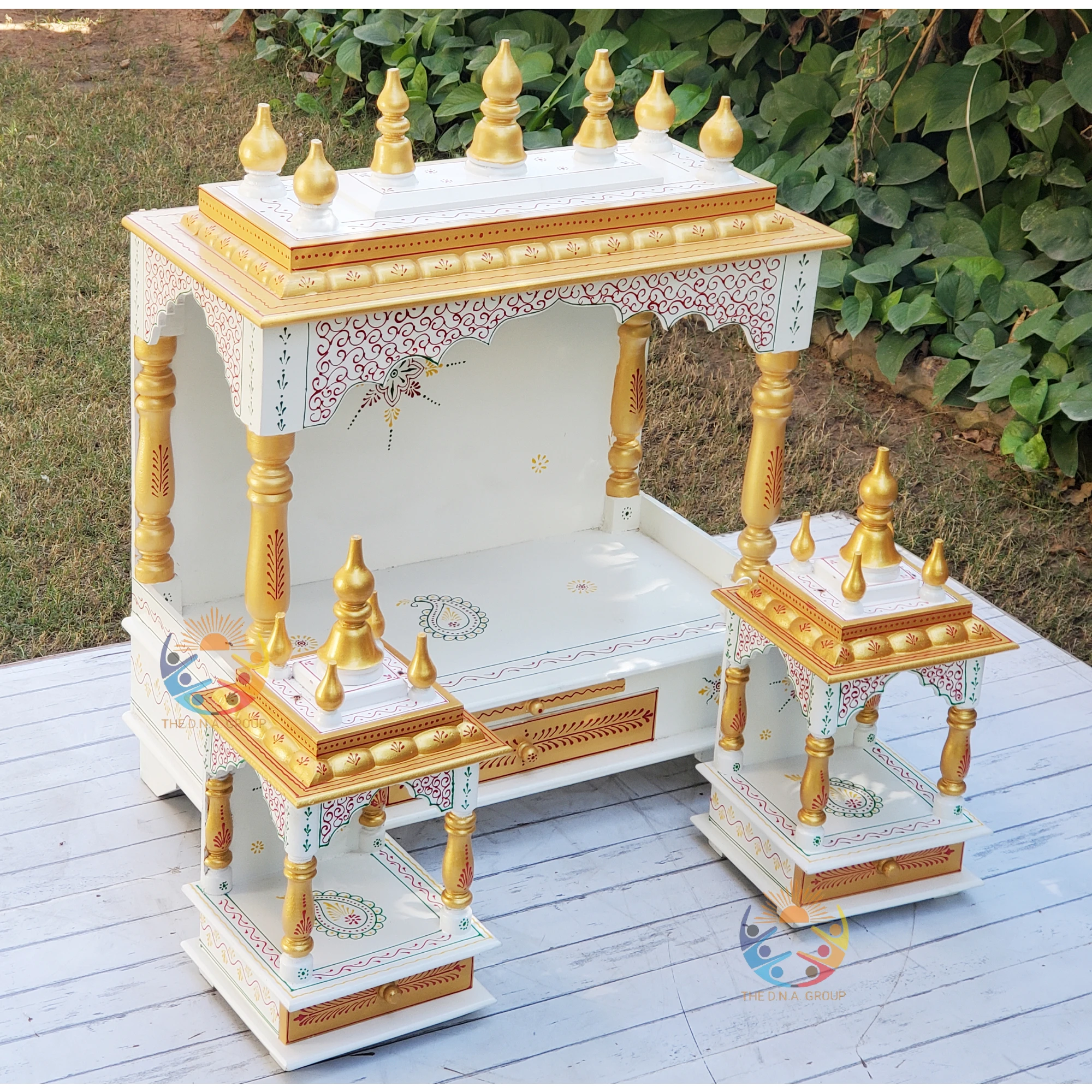 Indian Pooja Ghar Set of 3 with High-quality Craftsmanship Divine Decor Hand-painted Wood Mandir for Spiritual Home Accent