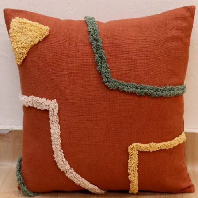 Colorful And Beautiful  With  Embroidery Design Over Tufted  Cushion Cover Moroccan Style Tufted Cushion Cover