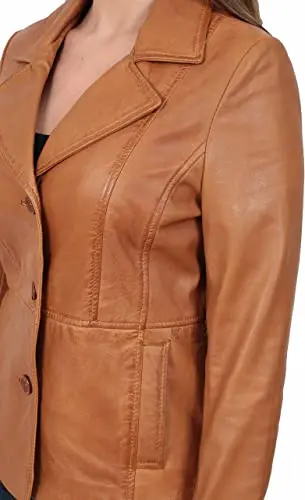 Womens Leather Blazer Coat Fitted Classic Hip Length Jacket/ Brown oversized Leather Blazers womens/Custom logo leather blazers