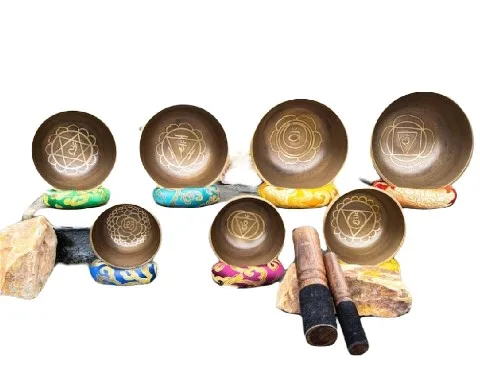 Antique Bronze Chakara Singing Bowl Set Metal Craft Custom Casting Engraving Souvenir Buddhism-Themed Logo Great Gift Idea