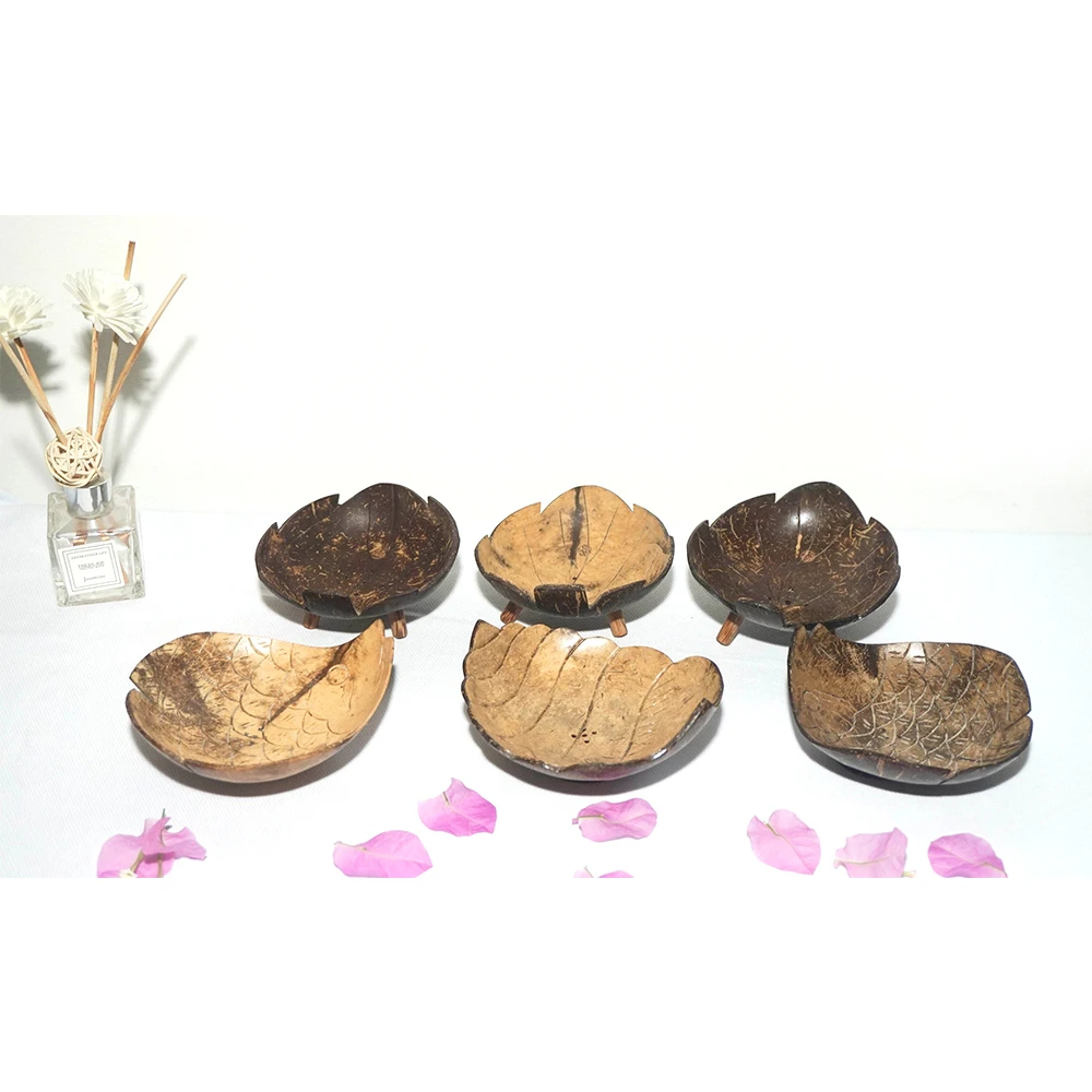 High quality natural eco-friendly coconut shell leaf-shaped soap dish mini bathtub soap holder dishes from Vietnam