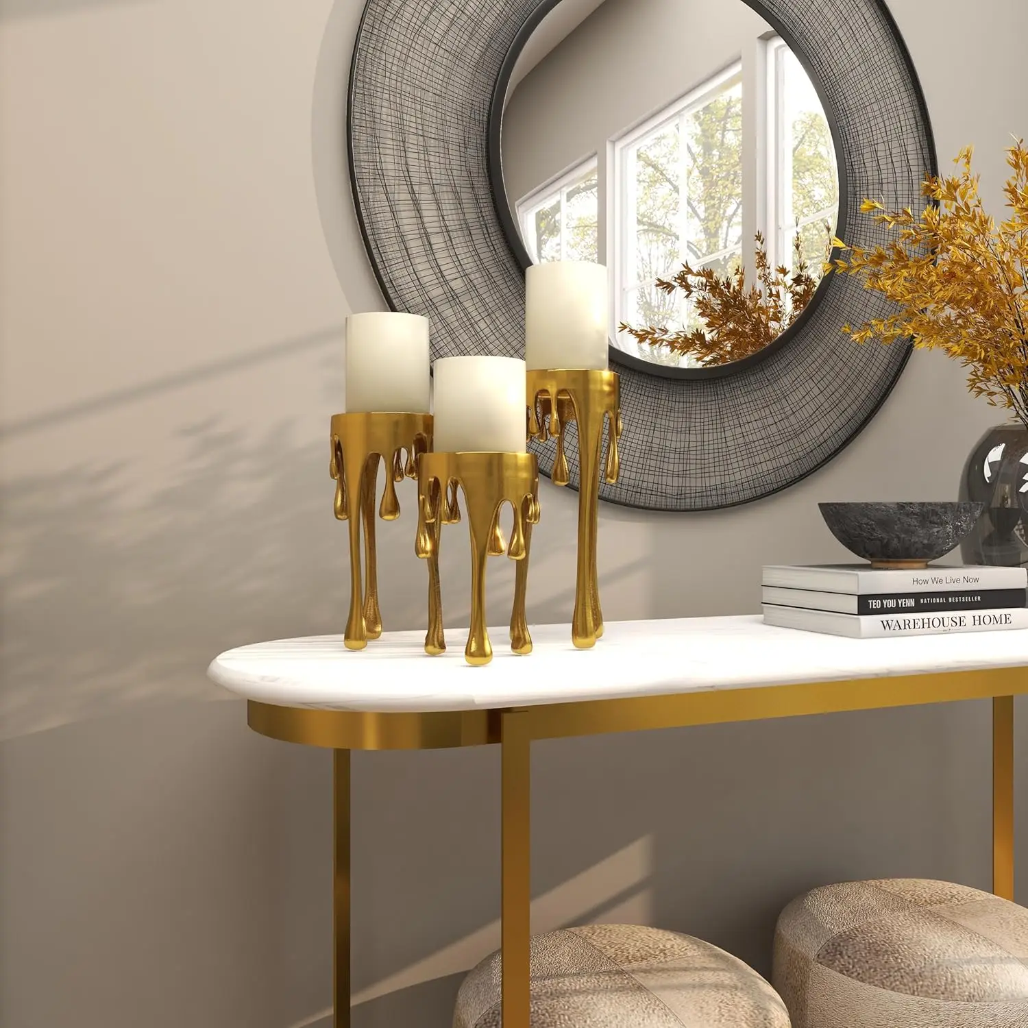 Modern Luxury KGN HDCH 3003 Black Casted Aluminum Candle Holder Set 3 Wax Melting Christmas Decoration gold Color Metal