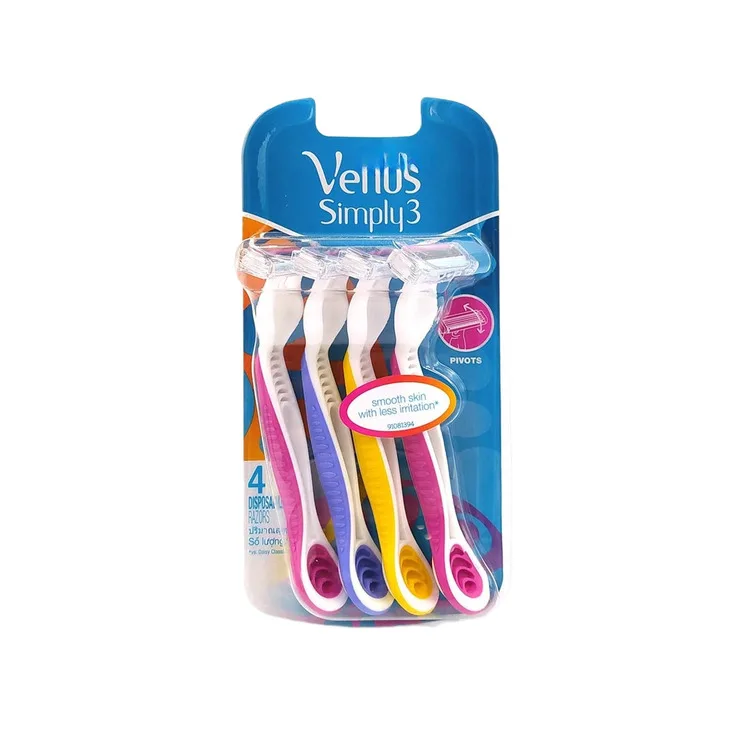 Gillette Venus просто 3 4S-4 шт./упаковка Женские Лучшие бритвенные лезвия для бритья лица и тела безболезненная гладкость
