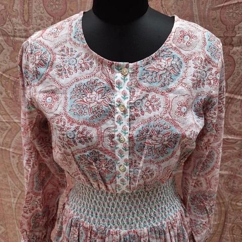 Beautiful Hand Block Printed Cotton Bohemian Style Organic Cotton Dress, Colorful Floral Printed Sewing Casual Beach wear Dress