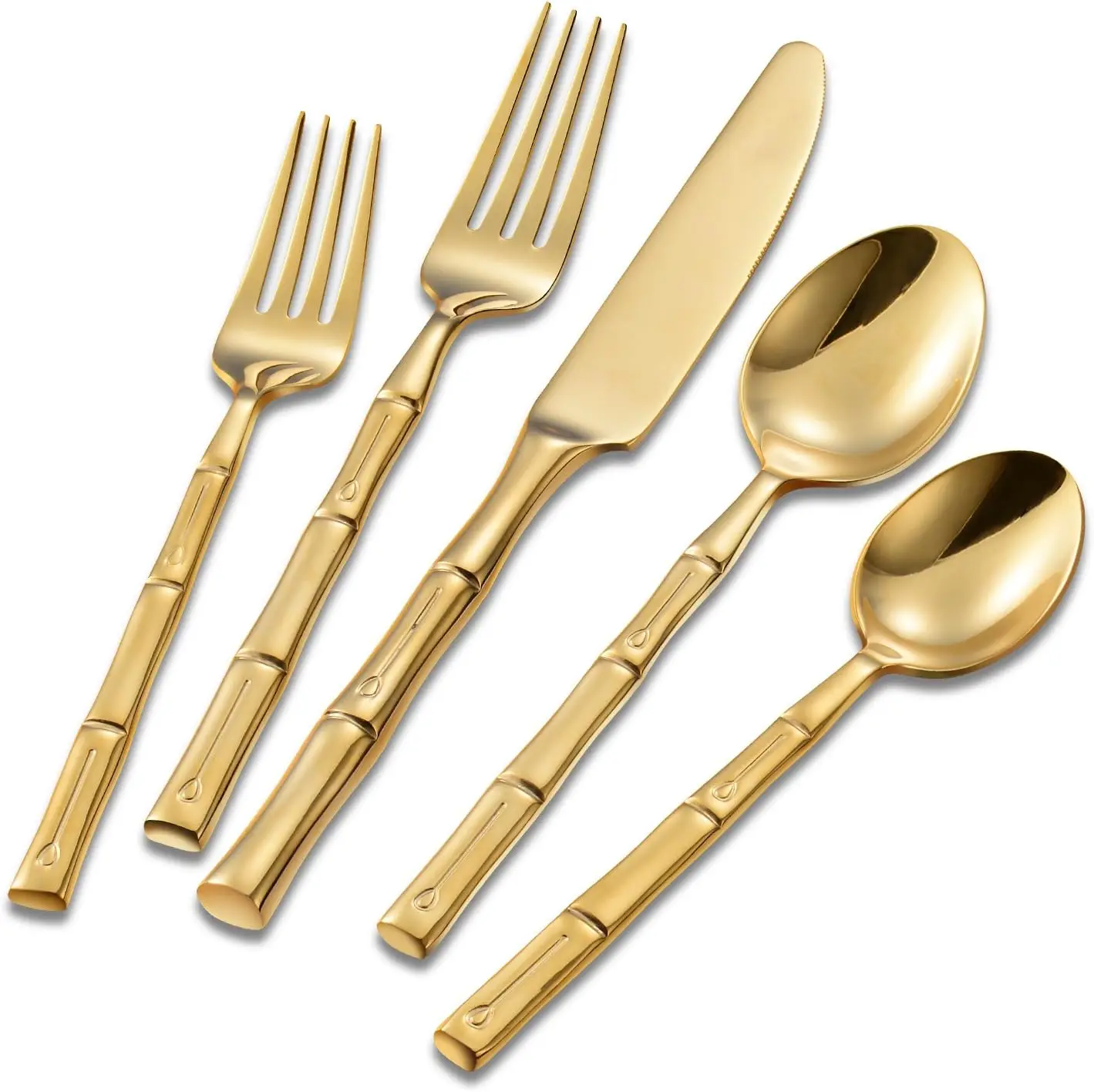 New arrival Gold Silverware Set with Bamboo Pattern Mirror Polish Wholesale price Cutlery Set Housewarming Wedding Gift Service