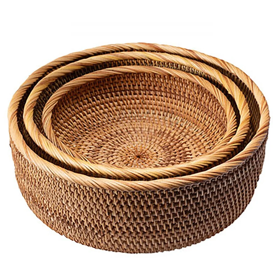 Wholesale best selling ODM customize label Rustic Woven Bowl  Round Rattan Basket Fruit Basket for Housewarming Gifts