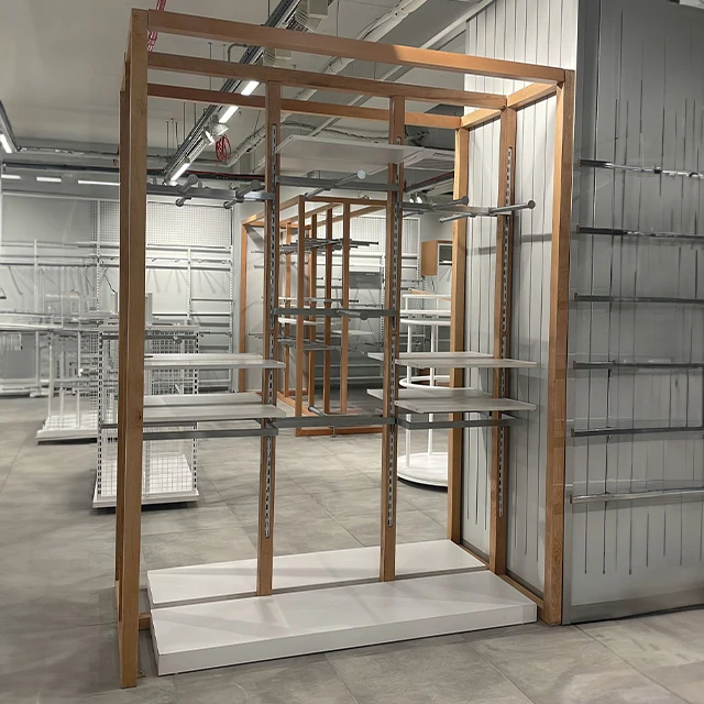 Wholesale  Luxury Modern Furniture Clothing Display Rack and Garment Display Shelf Stand with Wood and Steel Metal for shopping