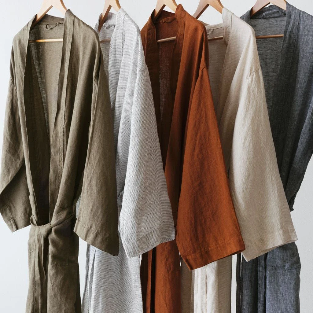 Orange Linen Robe Kimono Bathrobe Kimono Casual Wear Long Robe Dress Ladies Nightwear Made By Zed Aar Exports