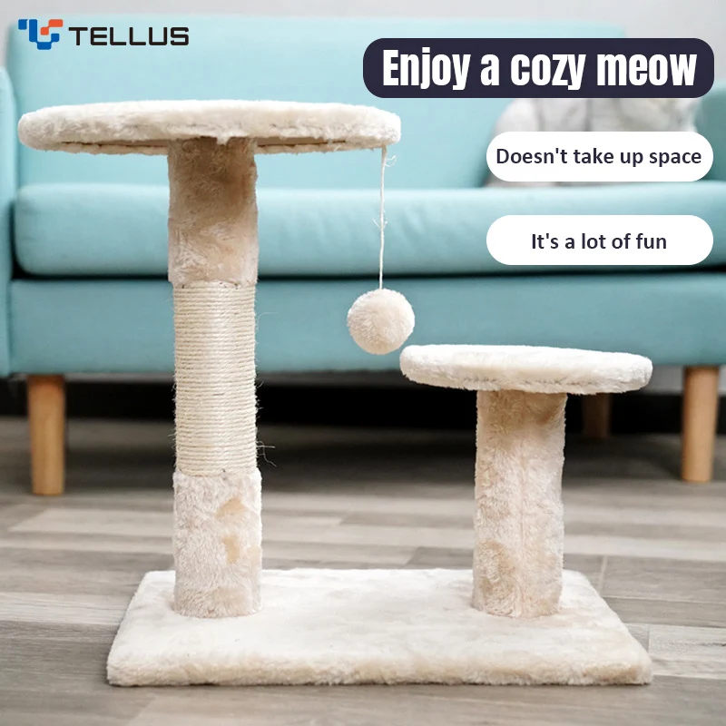 Wooden Cat Climbing Tree Modern Cat Tree Condo Sisal Scratching Board Cat House