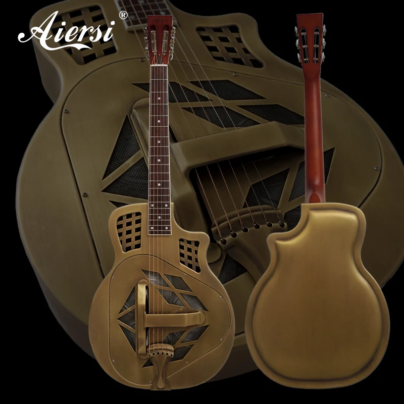 Высокое качество Китай бренд Aiersi Cutway Bell латунный корпус трехшарошечный блюз резонатор гитара низкая цена