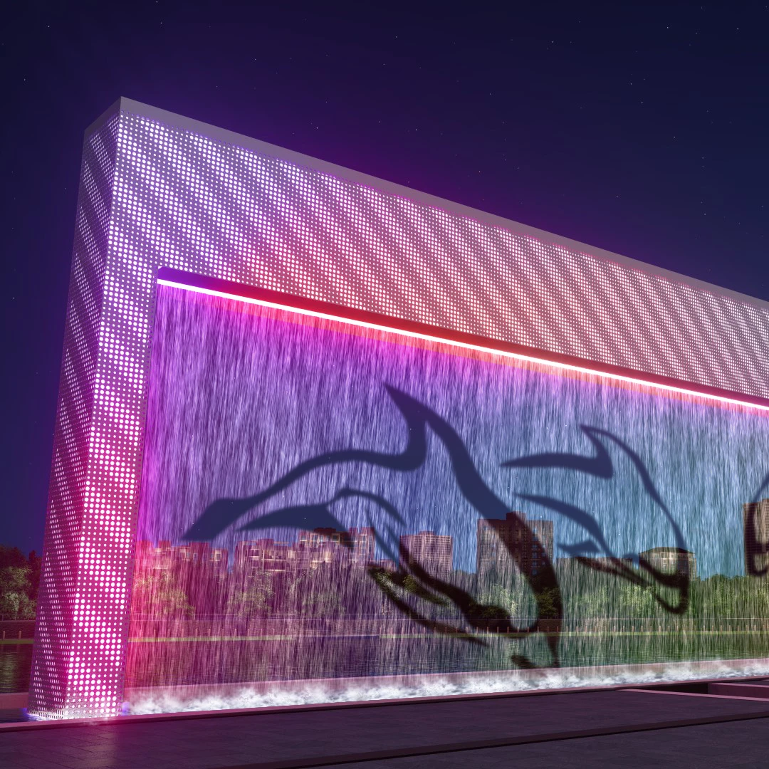 Цифровой занавес дождя светодиодный свет воды Музыкальный фонтан из нержавеющей стали