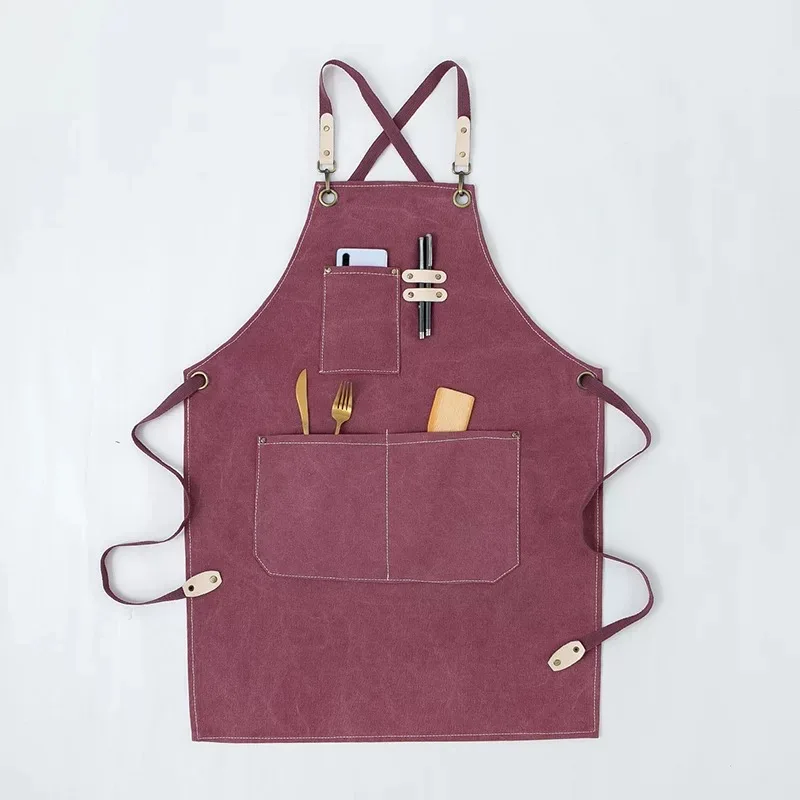 High quality Wholesale excellent Water drop Resistant Cotton Canvas Cross Back Adjustable Cooking Kitchen Chef Apron With Strap