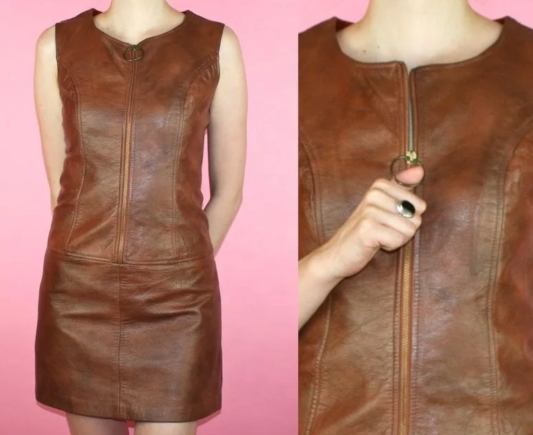 Waist belt Ladies sleeveless sheep leather dress/Shoulder straps leather dress black/New design black leather dress for women