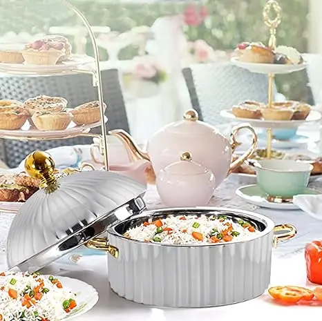 Gold Silver Finishing High Quality Handmade Food Serving Hot Pot Premium Insulated Casserole Serving For Home Hotel Restaurants