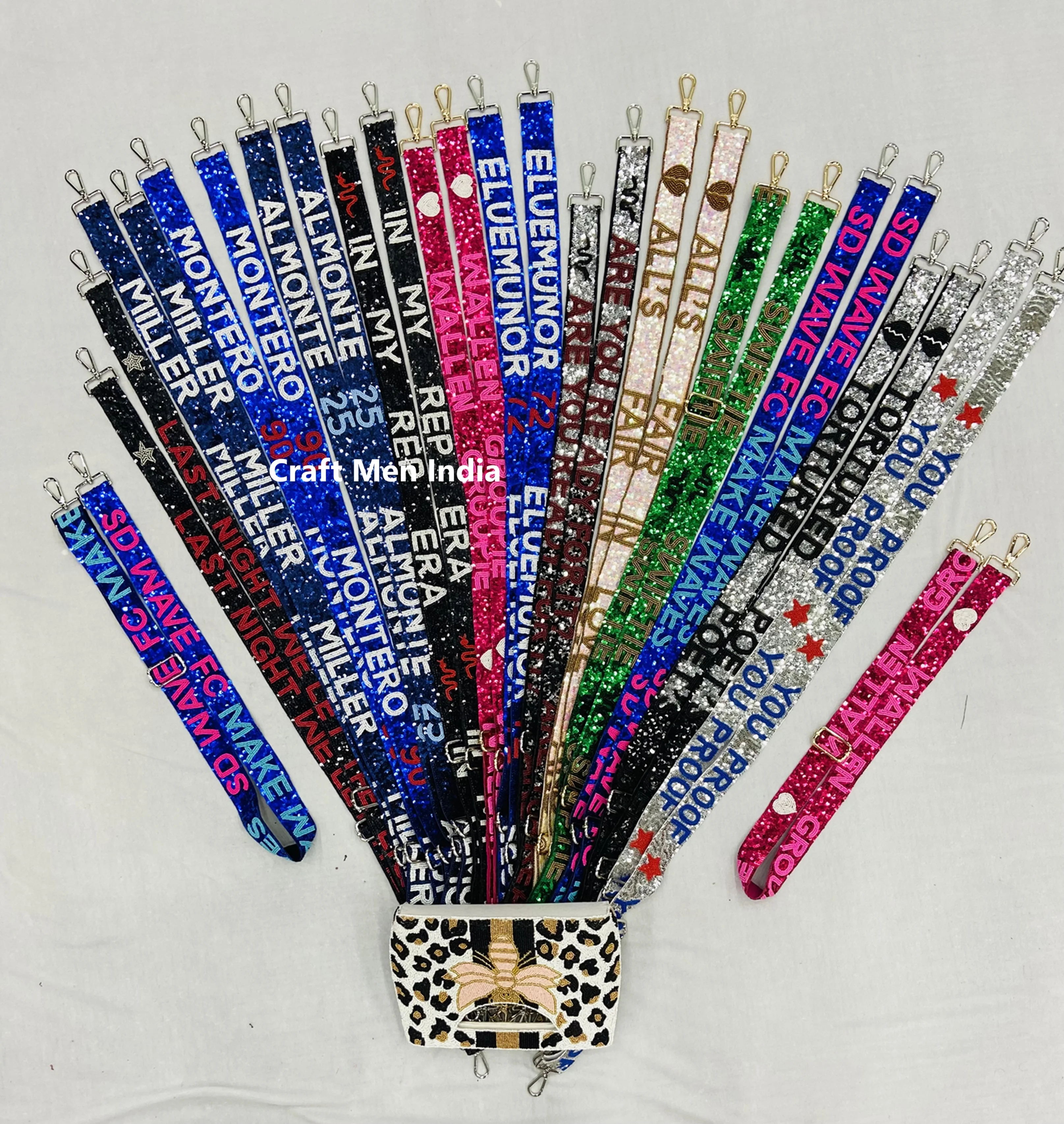 New Arrival Handmade Designer Ladies Beaded Mobile Phone strap Seed Bead Guitar Strap Game Day Strap Clear bag Strap Wholesale