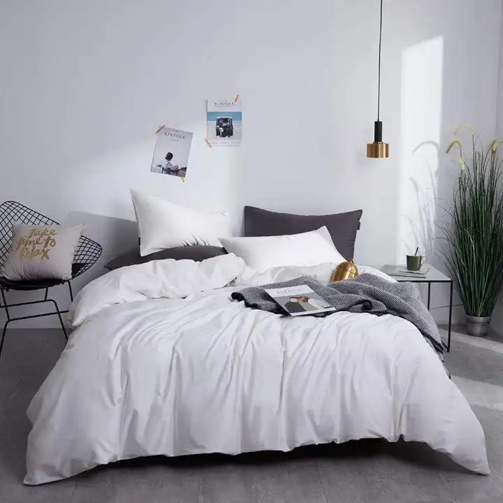 Luxury 100% cotton linen solid color white plain luxury hotel comforter duvet cover bedding sets 7 Star Hotel Bed Linen