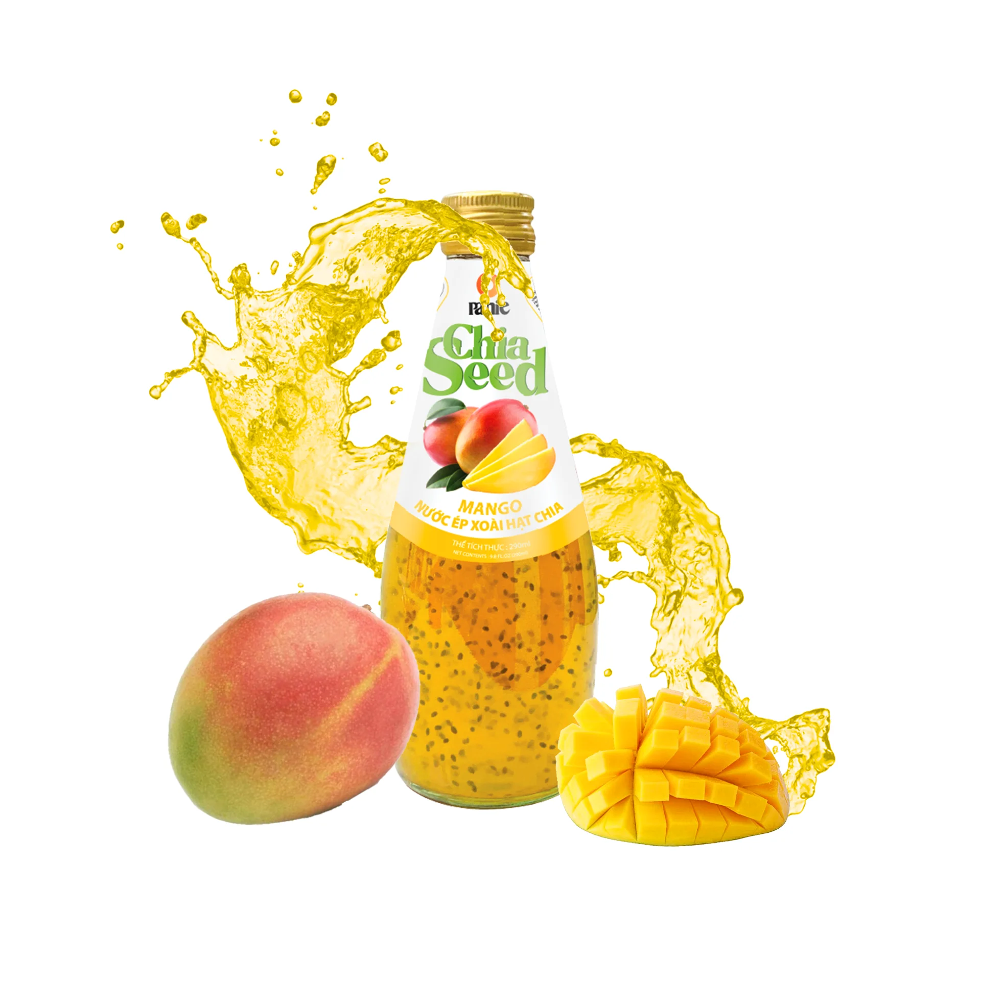 Чиа микс семян манго тропические фрукты в стеклянной бутылке 290 мл с высоким содержанием витаминов фруктовый сок 10% Brix OEM Private Label