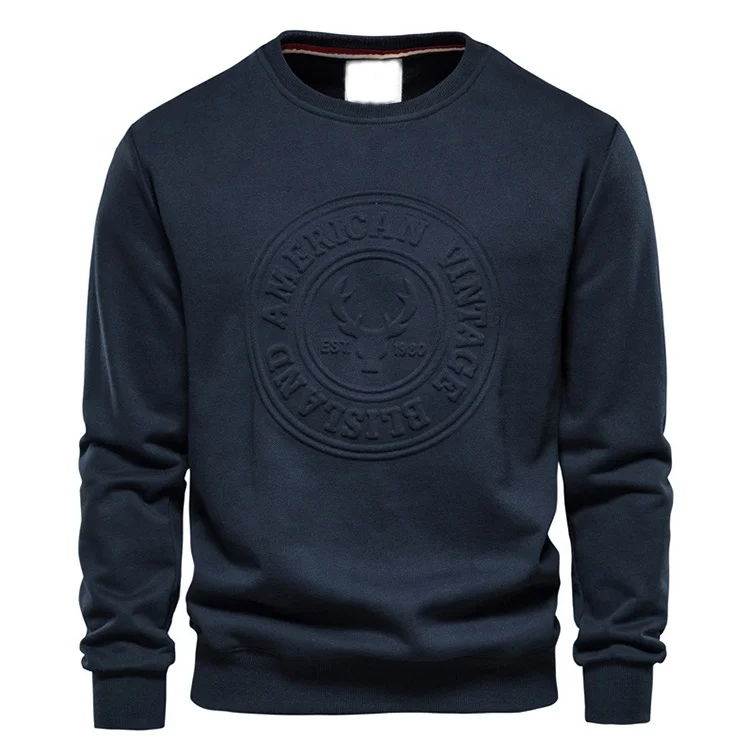 3D embossed custom logo plus size regular loose fit gym mens pullover cotton sweatshirts jumpers