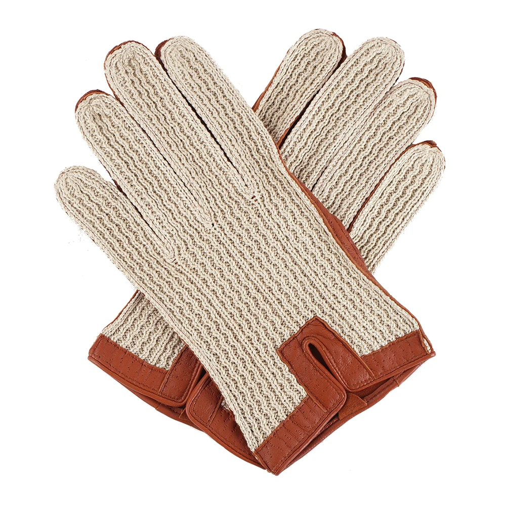 Daily life comfortable fashion glove smartphone men unlined deer skin driving leather Woven Button Gloves Short Glove