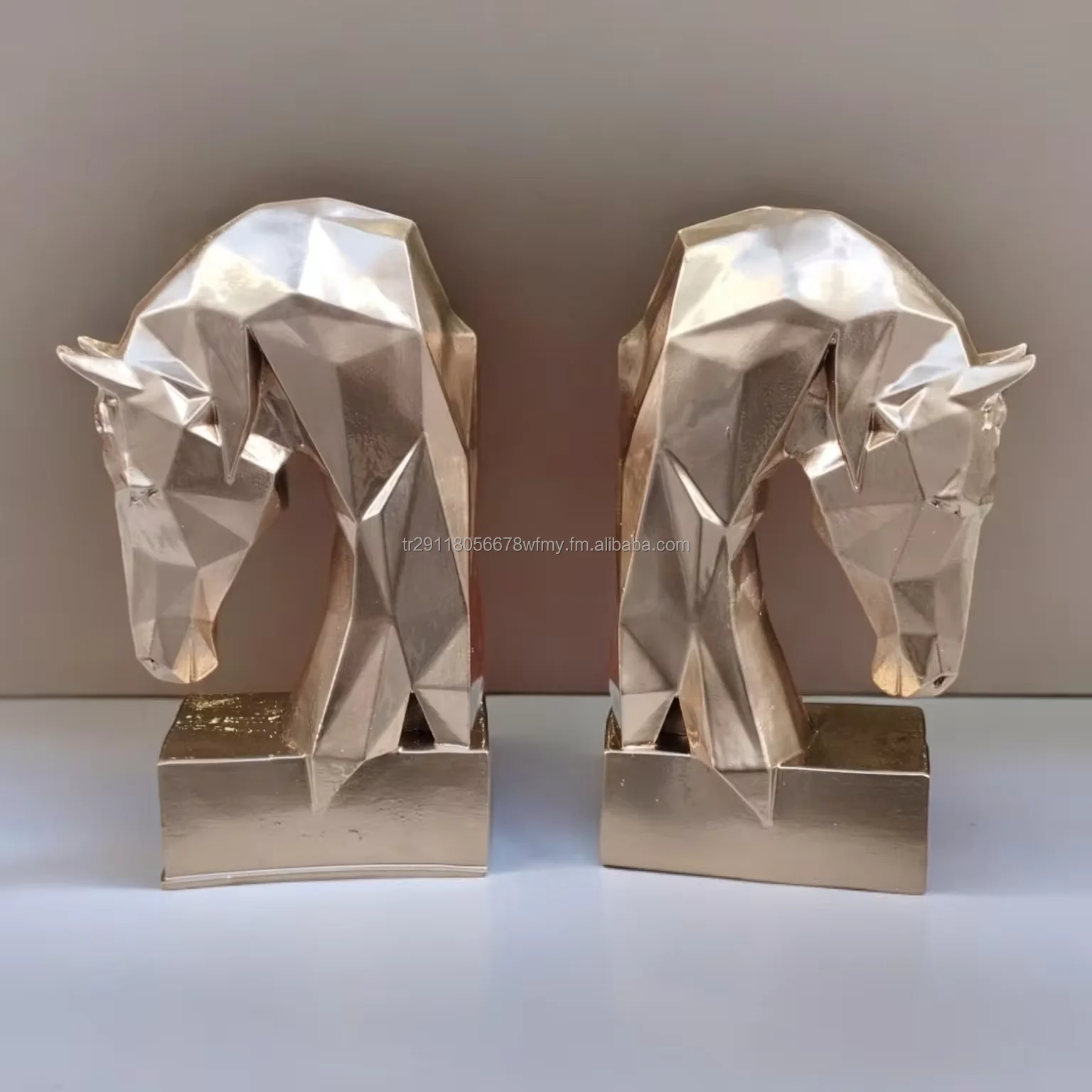 Cubic geometric Horse figure bookend statue sculpture modern luxury home decoration gold chrome plated book holder souvenir gift