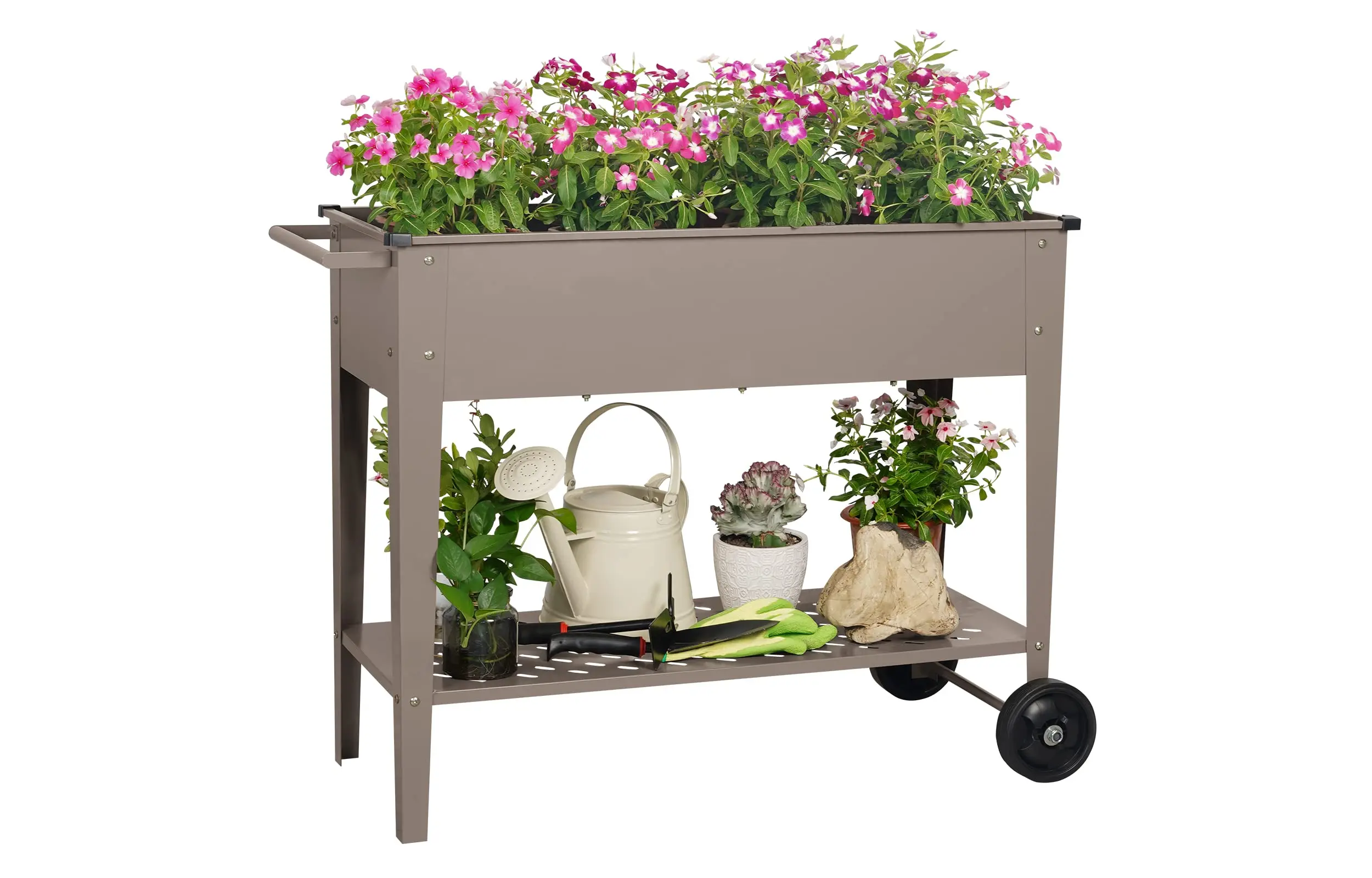 Большая посадочная поднятая садовая кровать с ножками, уличная металлическая посадочная коробка на колесах