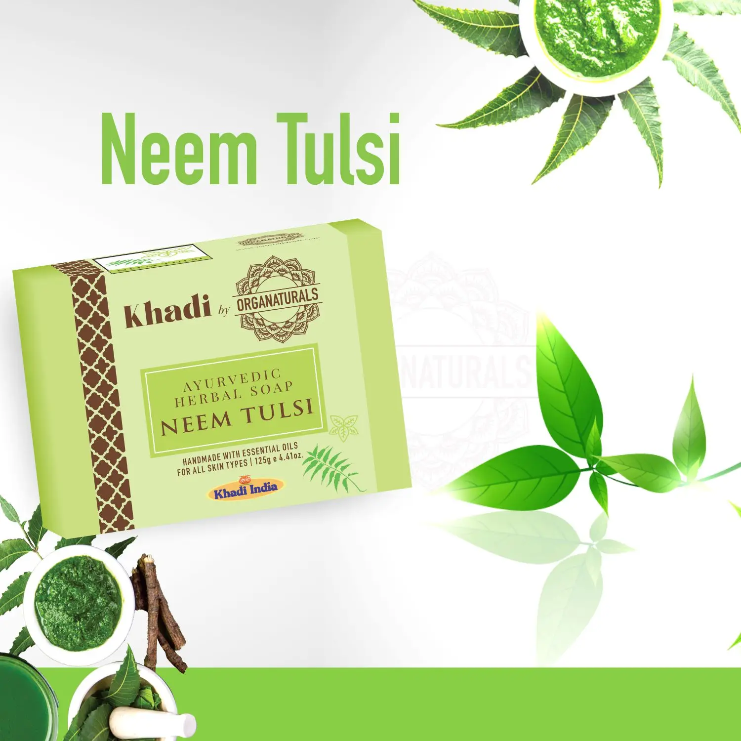Neem & Tulsi Handmade Ayurvedic Bath Soap Moisturizing Suitable for All Skin type - 125g