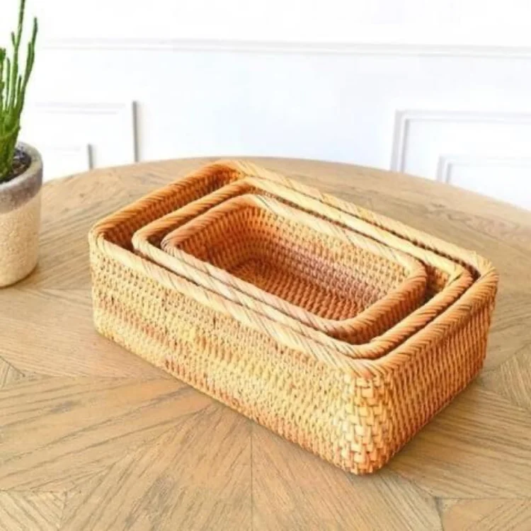 Vietnam Product Round Wave Bread Baskets Set Wholesale Wardrobe Using As Rattan Storage Basket Factory Direct Sale