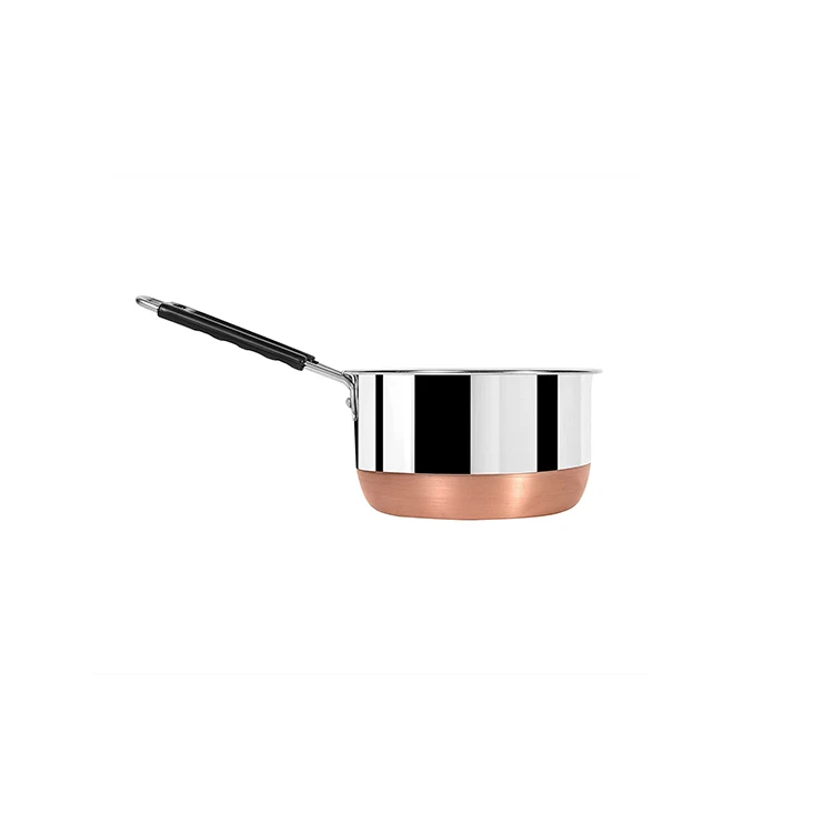 2024 Latest Stylished Cast Iron Sauce Pan Designer Flat Base Stainless Steel Copper Bottom Sauce Pan Cookware With Handle
