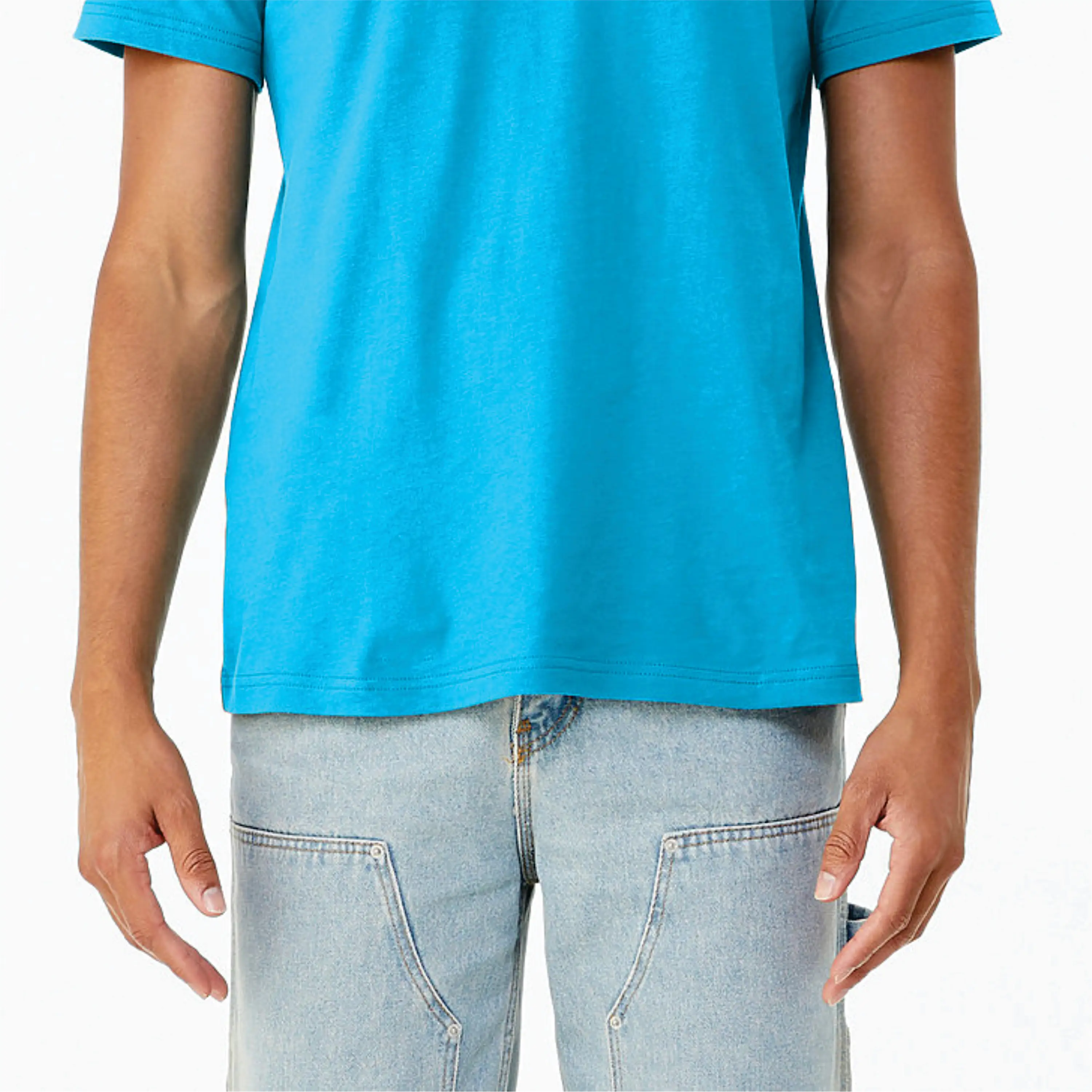 Unisex CVC Short Sleeve T-Shirt - Neon Blue, 52% Airlume Cotton 48% Poly, 4.2 oz