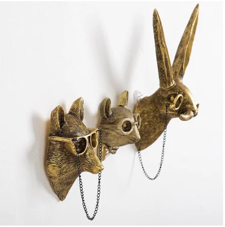 Cast Metal Wall Mounted Animal Head Home Decorative Animal Heads Wall Decor Faux Deer Head Animal Sculptures Wall Decor