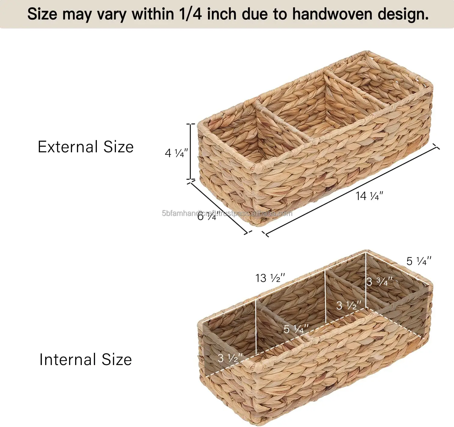 From Vietnam Wholesale Hand-Woven Water Hyacinth Storage Baskets With Divider Wicker Baskets for Shelves