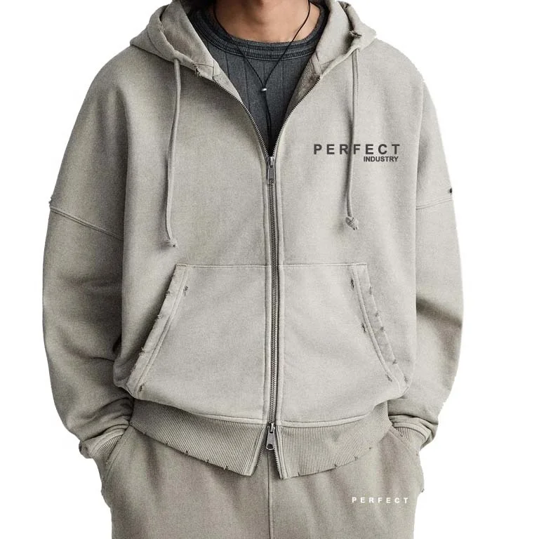 WASHED ZIPPERED HOODIE SWEATSHIRT UNISEX HOODIES PREMIUM QUALITY CUSTOM LOGO ZIPPER HOODIE EMBROIDERED PUFF PRINTING DTG DESIGN