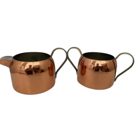 Set of Two Tea Sugar And Milk Creamer Pot with Metal Handle Glossy Polished Creamer Sugar Pot Coffee Shop Restaurant Use