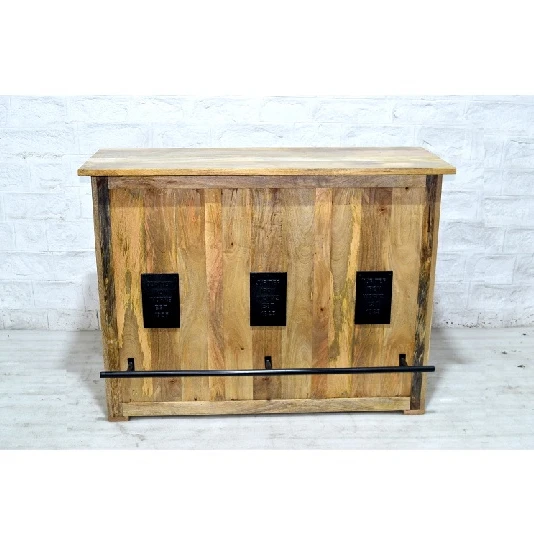 Hot Selling New Design Top Quality Iron and Mango Wood Bar Counter Table with Storage Cabinet for Home, Bar and Restaurant