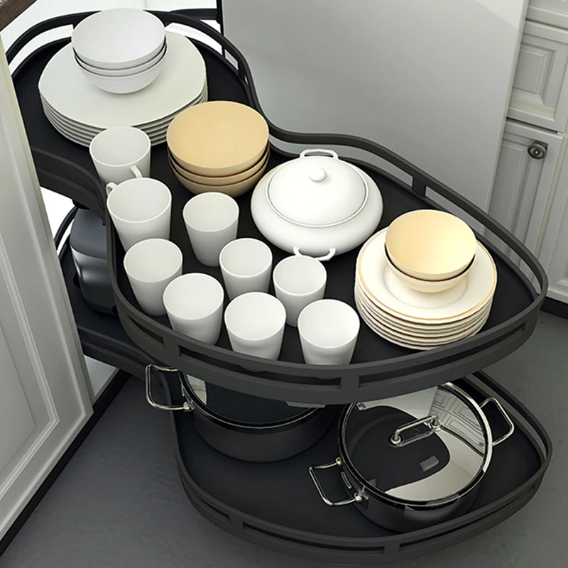 Swing tray pull out kitchen storage organizer blind corner left open magic corner