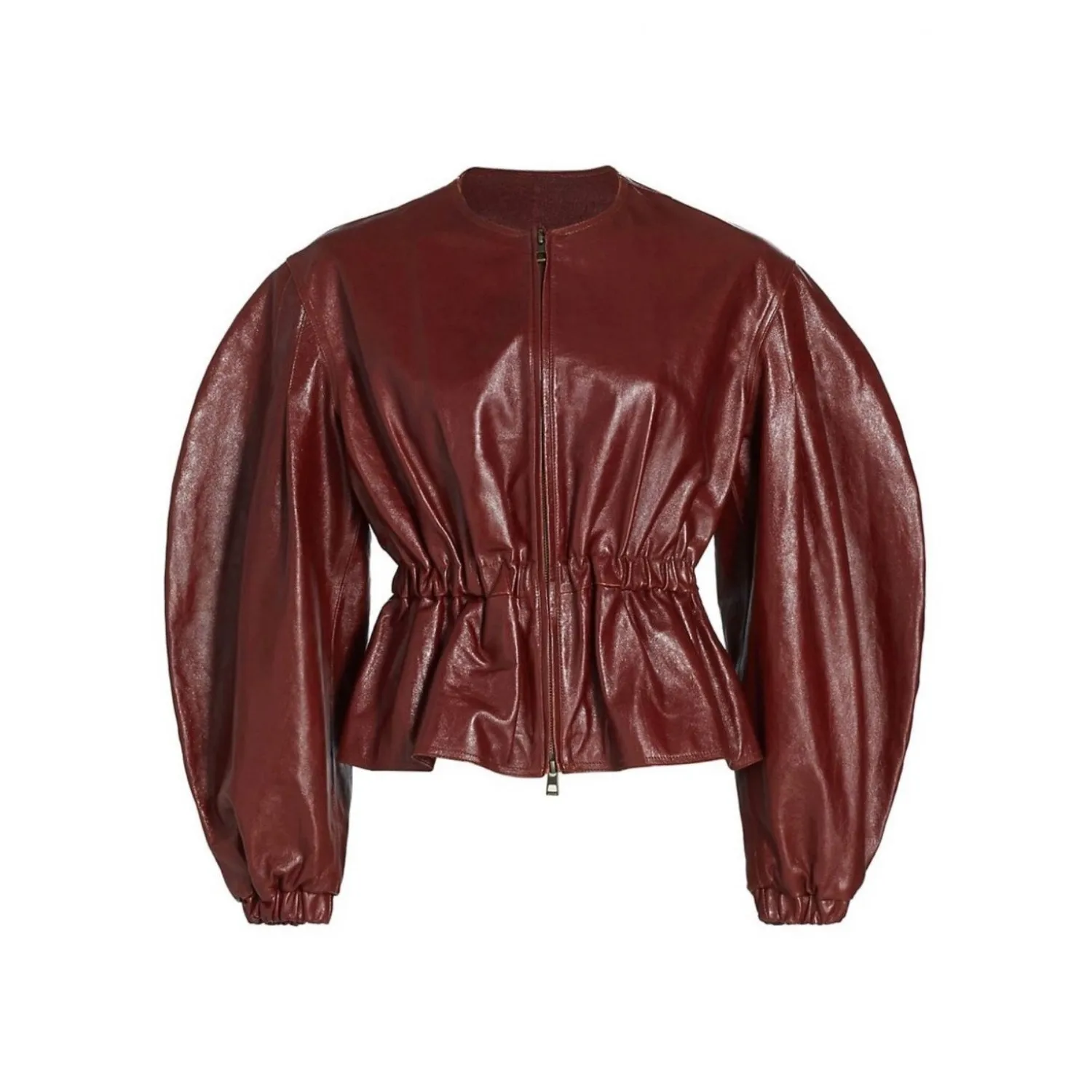 Hot Selling Trendy Women Balloon Sleeve Leather Jacket Crop Jacket Punk Outwear High Street leather jacket