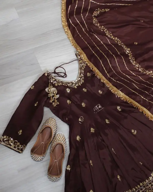 Designer Dress Chinon Silk  Material Sharara Beautiful Heavy Designer Boutique Dresses Collection Sharara Suit With Short Kameez