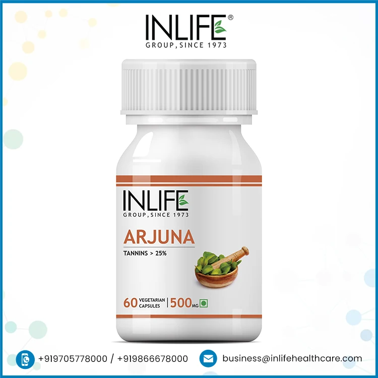 Arjuna Vegetarian Capsules 500mg Herbal Supplements 2 Capsules Daily Heart Health Cardiac Health GMP Certified HDPE Bottle > 25%