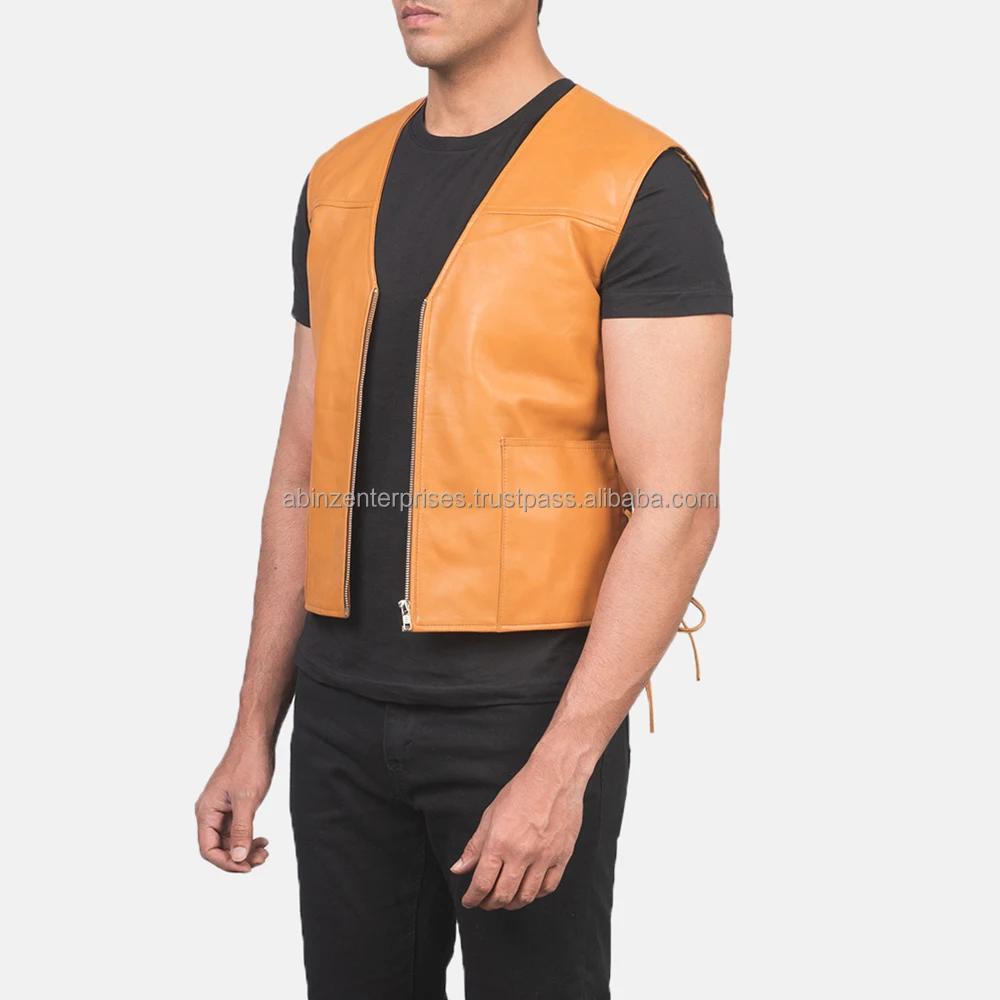 Customize Men New  Leather Vest New Design of 2024 In Real Leather With Zipper Closer Type Cheap Prices