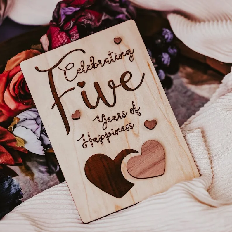 Handmade laser cut wooden engraved cards greeting cards for anniversaries birthday  and valentines.