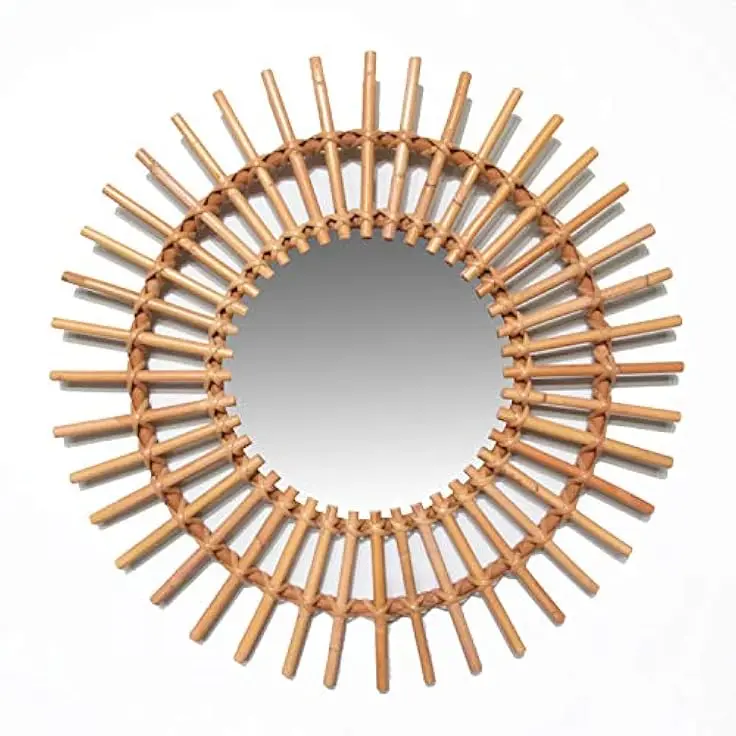 Bohemian Style Rattan Mirror Frame Perfect For Eclectic Home Interiors