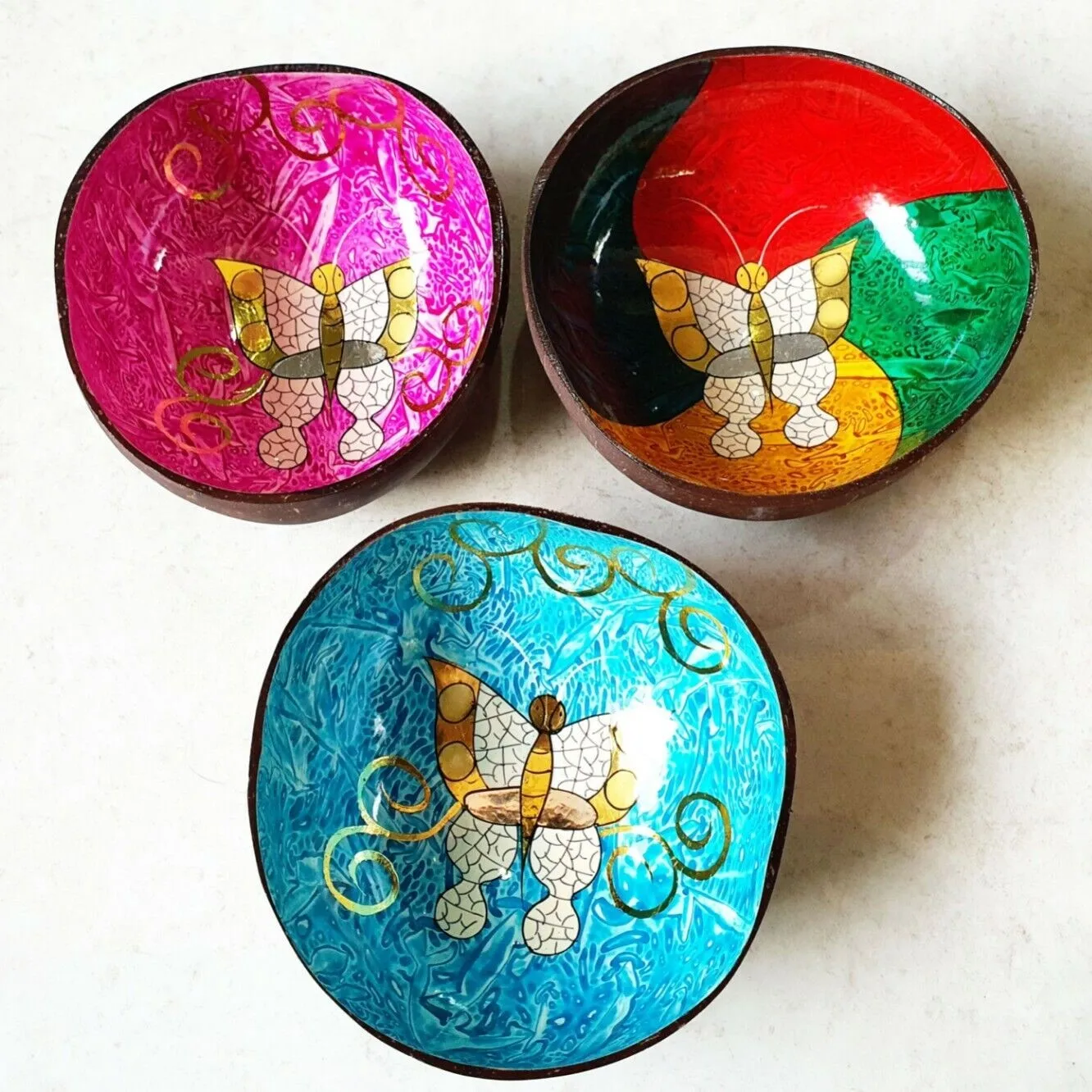 New design mother of pearl inlay lacquer coconut shell bowl lacquered bowls cheapest lacquerware from Vietnam