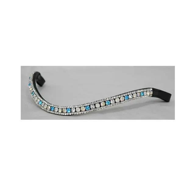 High Quality Luxury Equestrian Horse Brow Band with Clear Crystals Back Open Sticky Tape Loop
