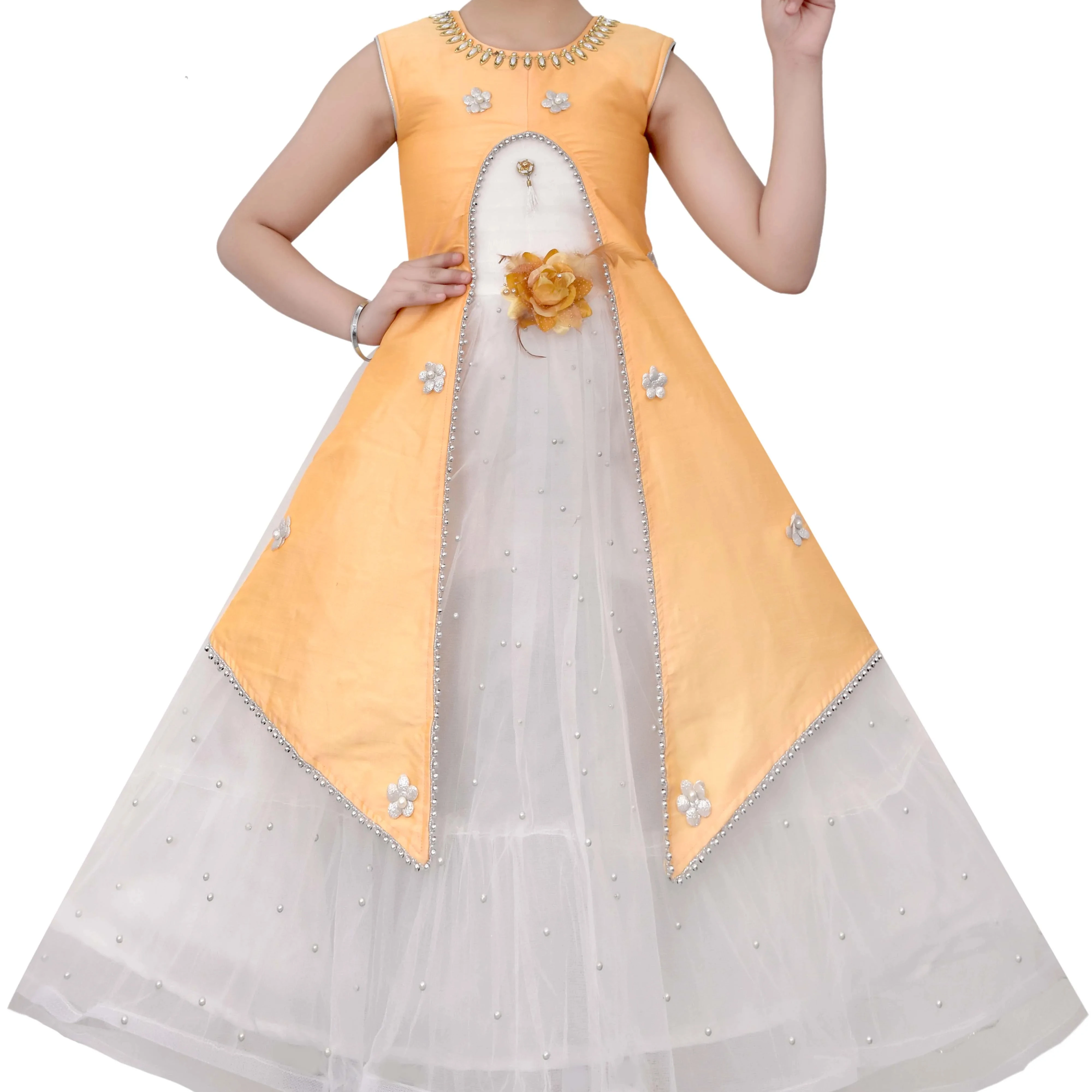 Silk Satin Wedding And Party Wear Floor Length Long Maxi Gown 7 -15 Years In Stock Item Best Quantity Trending Design