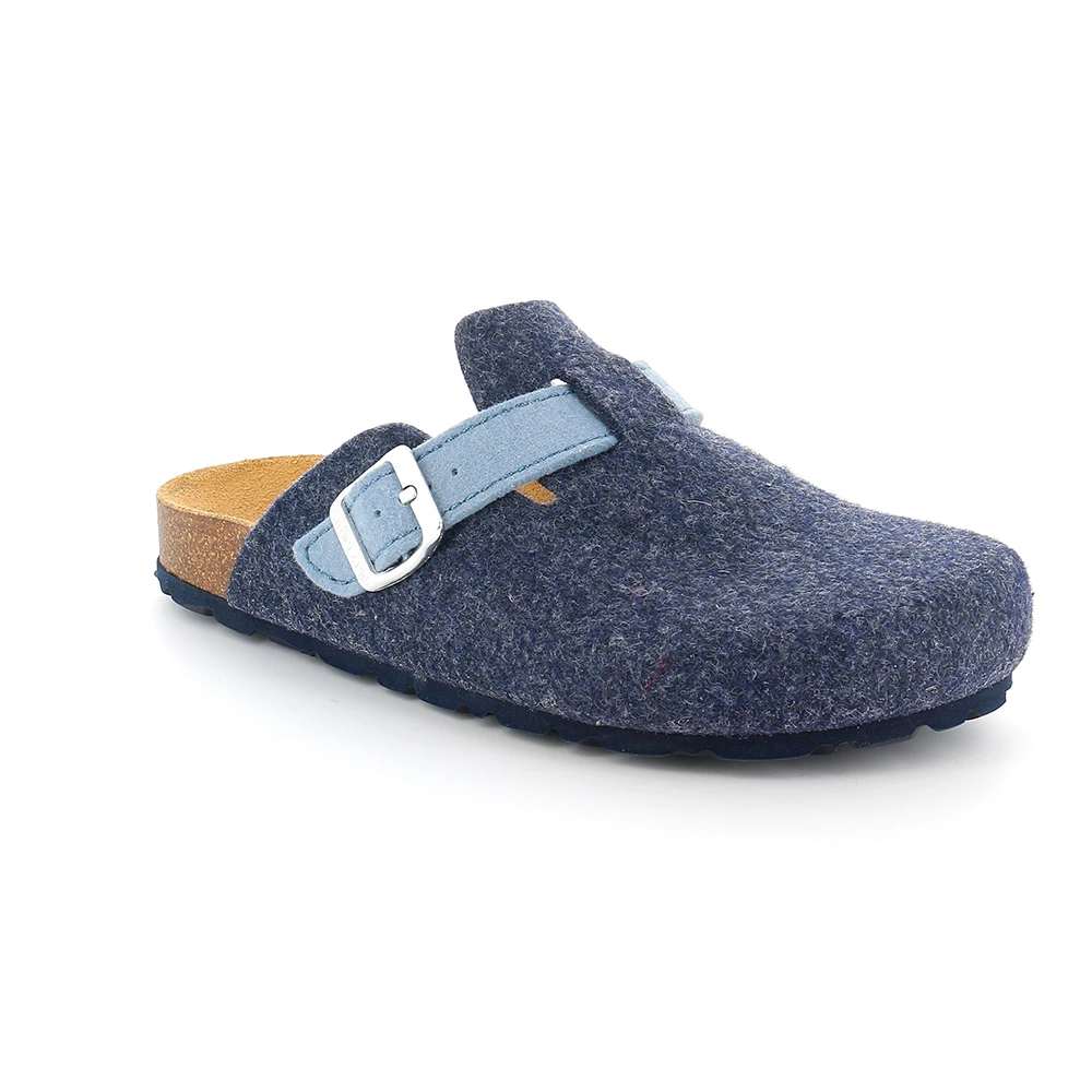 high quality comfort woman Slipper Sara Cork and anatomic insole big buckle upper in recycled felt colorful collection