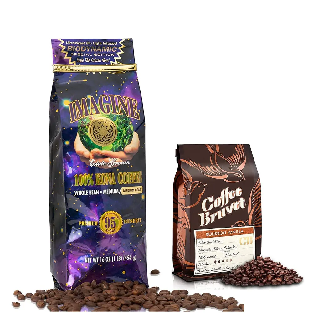 Barrel-Aged Bourbon Vanilla Infused Arabica Kona Coffee Beans | Top Grade Air Roasted | Medium Dark Roast | Organic Whole Bean -
