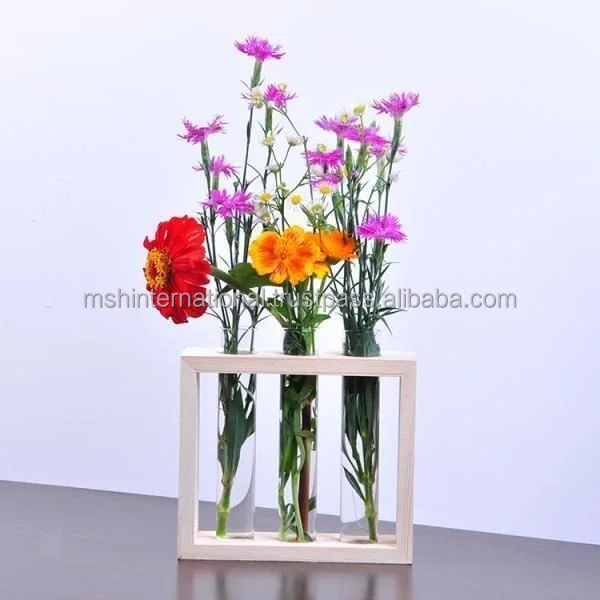 Indoor Glass Plant Terrarium with Wooden Stand test tube plant flower vase desktop propagation stations Hydroponic Vase Tube