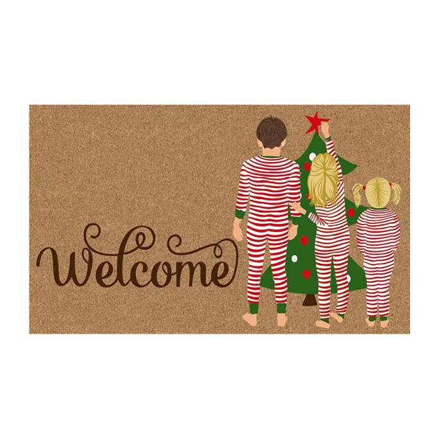 Direct Factory Supply Highest Selling PVC Backed Coir Mat Printed XMS Design at Best Competitive Price for Sale